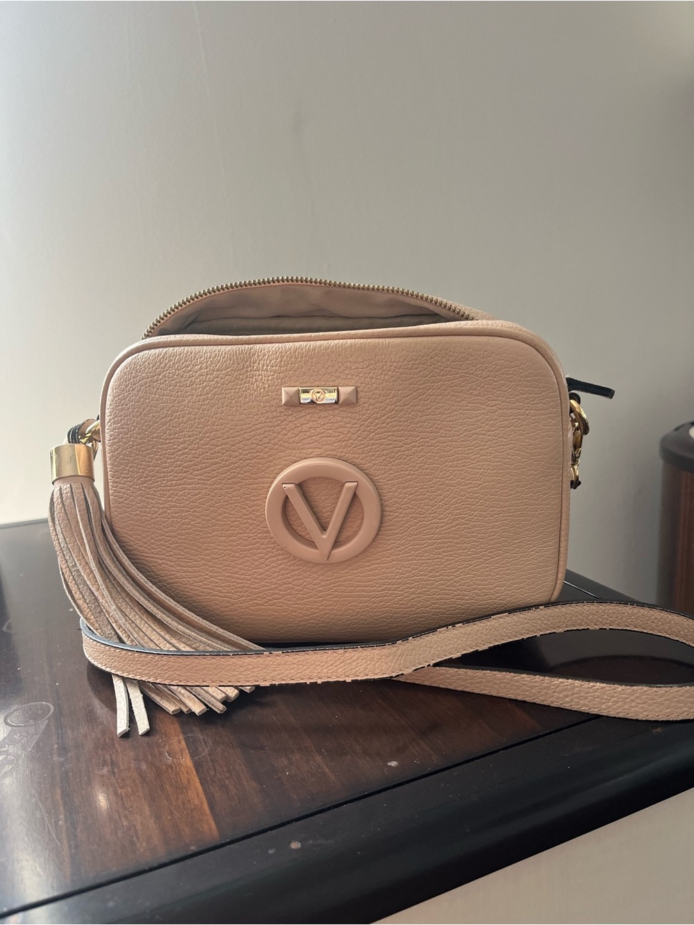 Mario Valentino Blush Pink Leather Crossbody Bag with Tassel